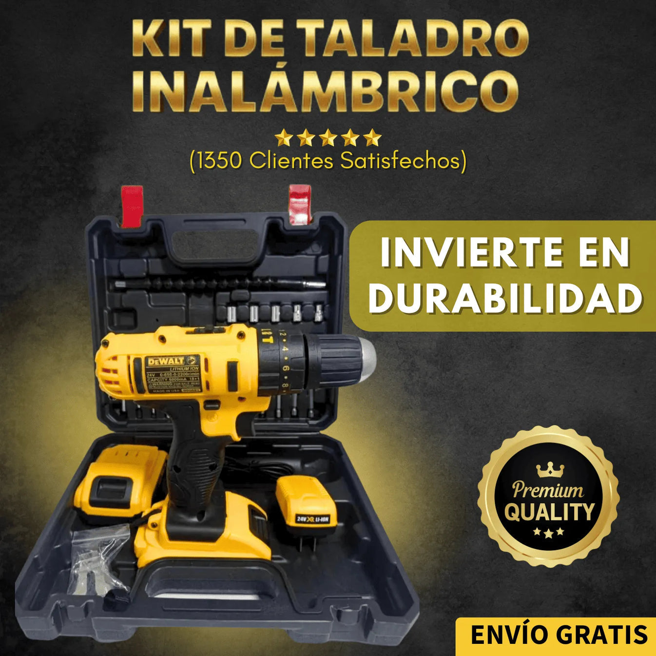 KIT TALADRO INALÁMBRICO ATORNILLADOR + 26 ACCESORIOS + 2 BATERIAS REGALO 🎁