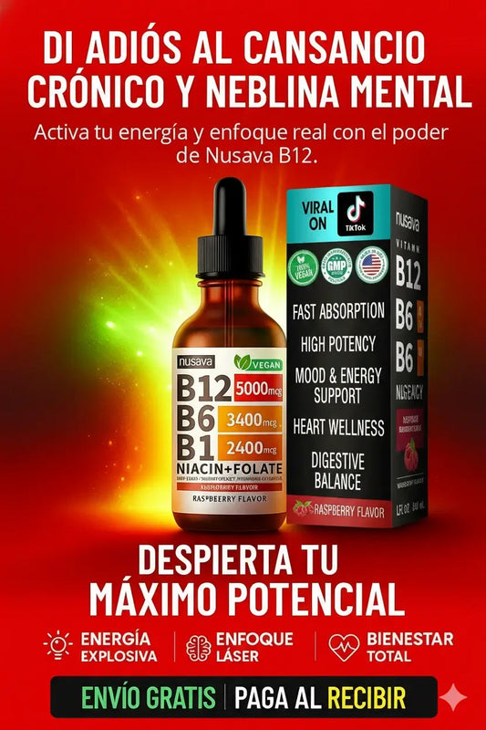 SUPLEMENTO LIQUIDO DE  VITAMINA  B12 5 en 1 Sabor Frambuesa 60ML + ENVIO GRATIS 🎁